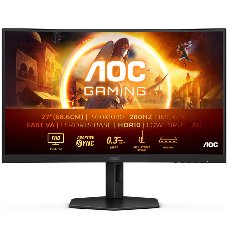 AOC Gaming C27G4ZXU 27 inch Curved Gaming Monitor, 280Hz, VA Panel, Adaptive Sync image number 1