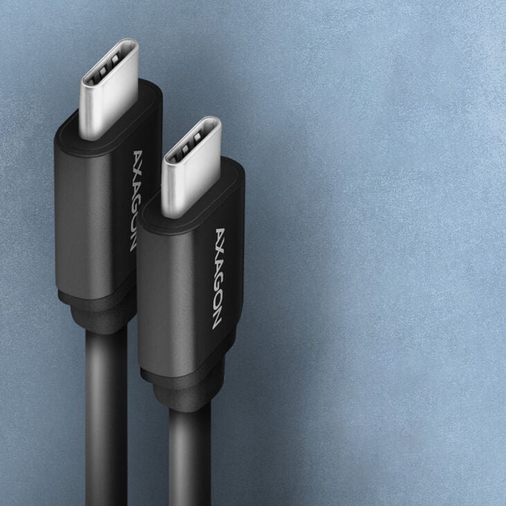 AXAGON BUCM-AM20TB coiled cable, USB-C to USB-C, 1 m, USB 2.0, 2.4 A, aluminium, PVC - Black image number 2
