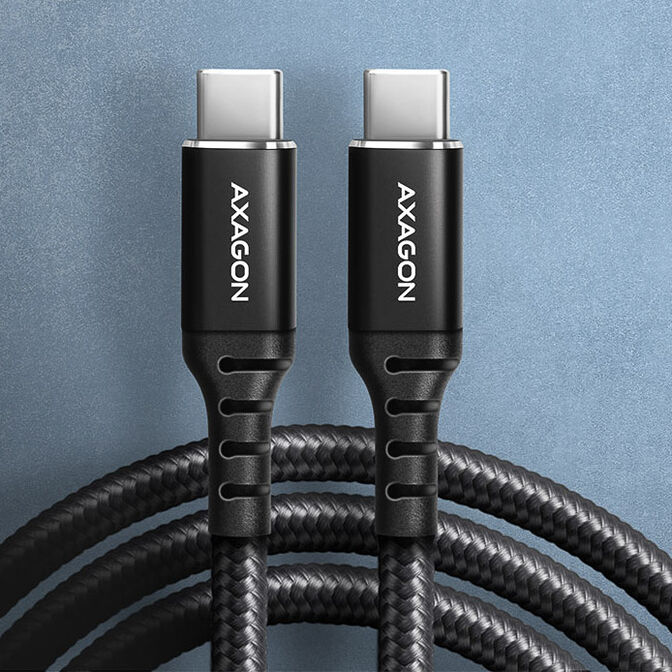 AXAGON BUCM-CM10AB USB-C zu USB-C 2.0 Kabel, 1m, PD 60W, 3A, geflochten - schwarz image number 1