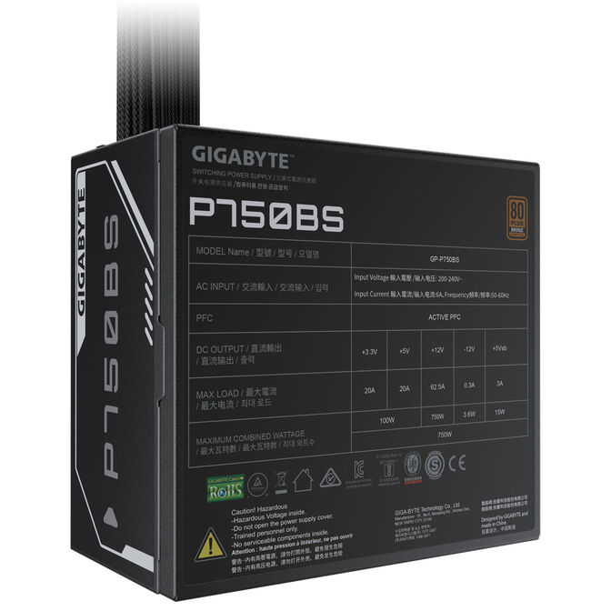 GIGABYTE P750BS 80 PLUS Bronze Netzteil, ATX - 750 W, schwarz image number 4