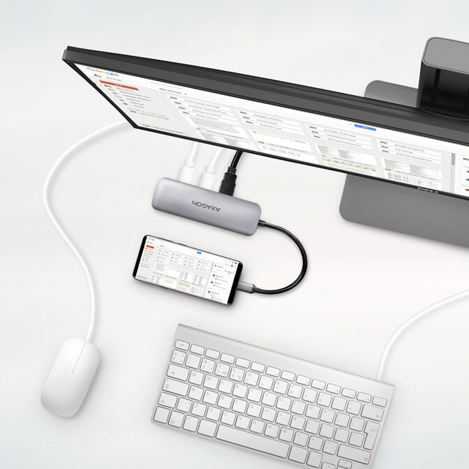 AXAGON HMC-5 USB-C-Hub, 2x USB-A, HDMI, 2x USB-C 3.2 Gen 1, 1x SD, 1x microSD, silber image number 2