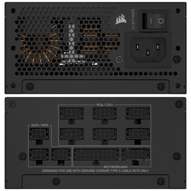 Corsair SF Series SF1000 SFX Power Supply, 80 PLUS Platinum, ATX 3.1 / PCIe 5.1 - 1,000 Watts, black image number 3