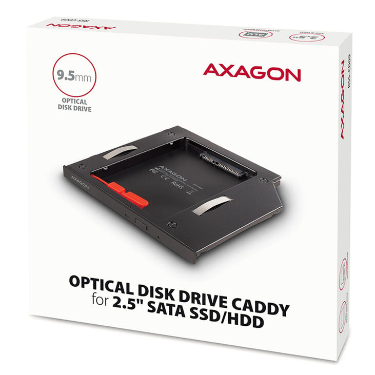 AXAGON RSS-CD09 2.5 Zoll SSD/HDD Adapter für optisches Laufwerk, 9,5 mm, LED image number 4