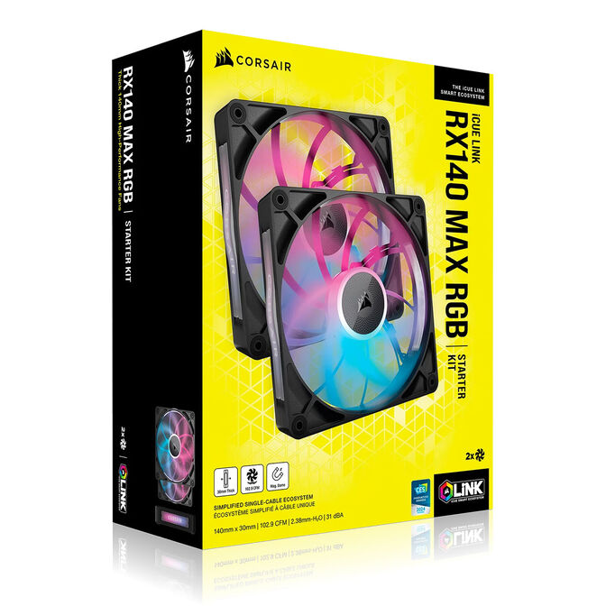 CORSAIR iCUE LINK RX140 MAX RGB PWM Fan - 2-Pack, 140mm, black image number 14