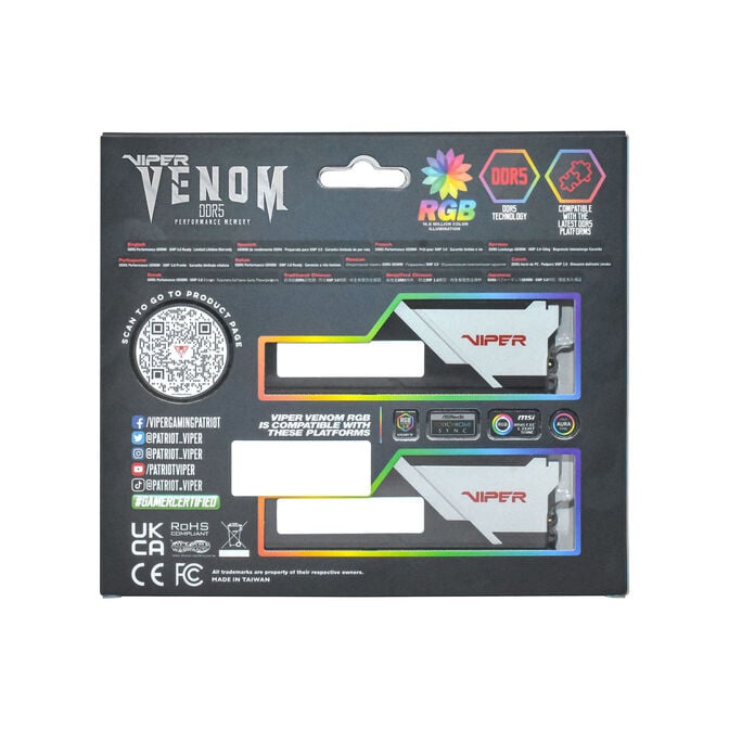 Patriot Viper Venom RGB DDR5-6000 RAM, CL28, AMD EXPO - 32 GB Dual-Kit, 2 x 16 GB, Black image number 12