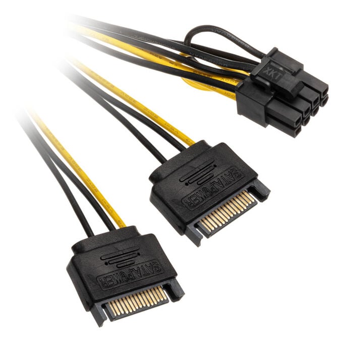 Akasa 2x 15-Pin-SATA auf 1x 6+2-Pin-PCIe Adapter image number 0