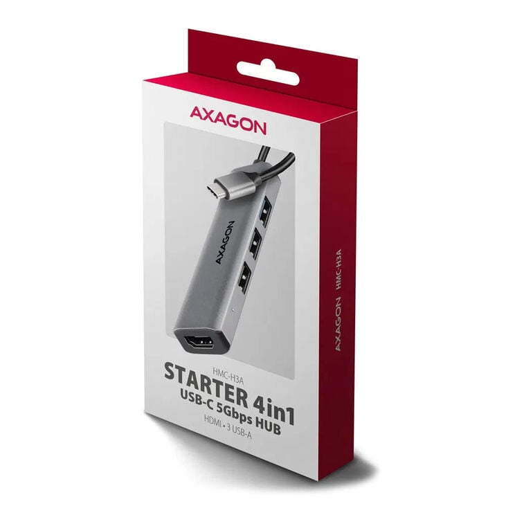 AXAGON HMC-H3A USB Hub, 3x USB-A, 1x HDMI 1.4b – silver image number 2