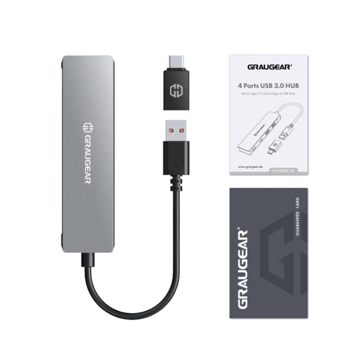 Graugear USB Hub, 4 Ports, 2x USB-A, 2x USB-C, inkl. USB-C Adapter image number 2