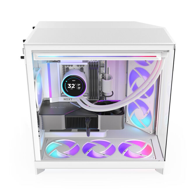 NZXT H9 Flow RGB PC Case, Mid-Tower, E-ATX, Tempered Glass - White image number 4