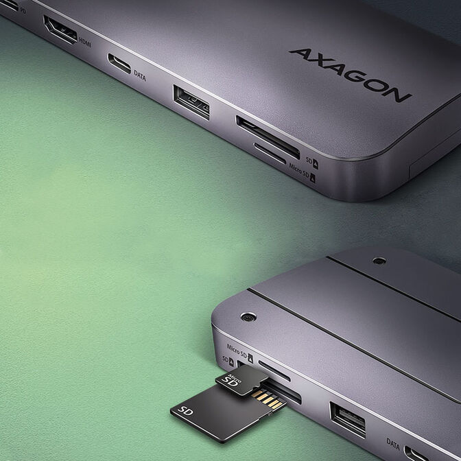AXAGON HMC-6GM2 Multiport-Hub, USB-C 3.1, M.2-NVMe/SATA, HDMI, Gbit-LAN, 1x USB-A, 1x USB-C, CR image number 3
