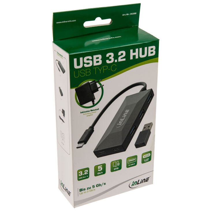 InLine USB 3.2 Gen 1 Hub, USB Type-C, 3 Port Type-A, 2 Port Type-C, 3A Power Supply - black image number 5