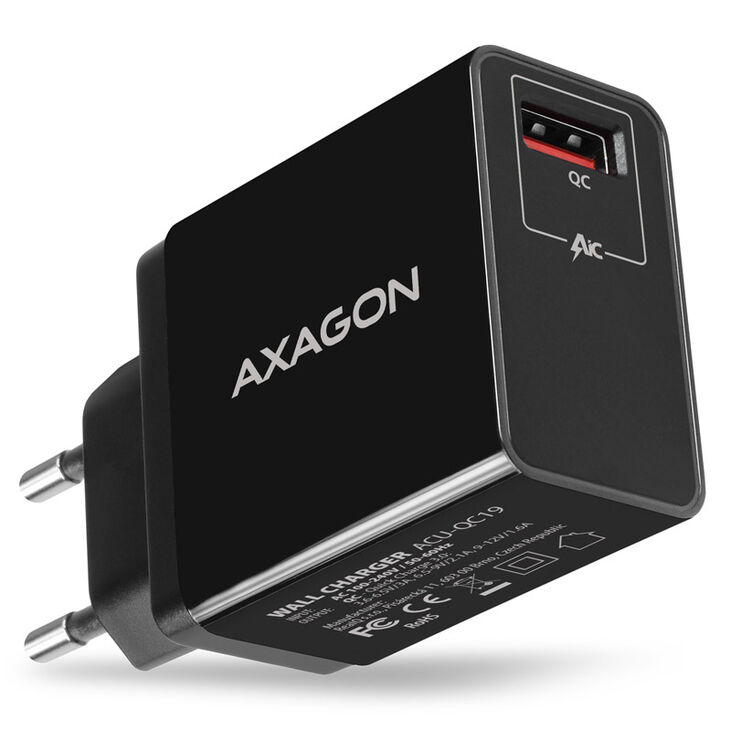 AXAGON ACU-QC19 Ladegerät, 1x USB-A, QC3.0/AFC/FCP/Smart 5V / 1,3A, 19W - schwarz image number 0