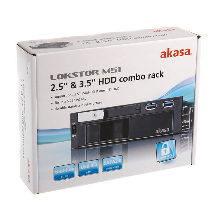 Akasa 5,25 Zoll Laufwerksrahmen für 1x 3,5+1x 2,5 Zoll, inkl. 2x USB 3.0 image number 6