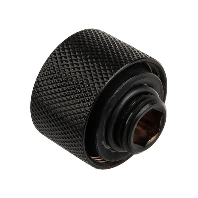 Alphacool HT fitting straight G1/4 inch female thread to 16mm OD hard tube - knurled, black image number 1