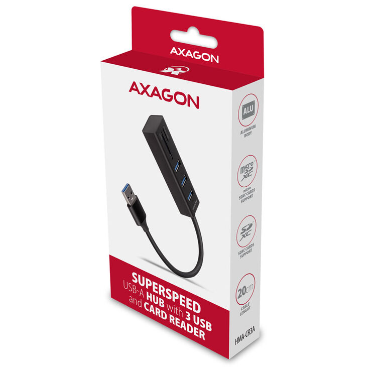 AXAGON HMA-CR3A Multiport-Hub, USB 3.0 Typ A, 3x USB-A, SD, microSD image number 2