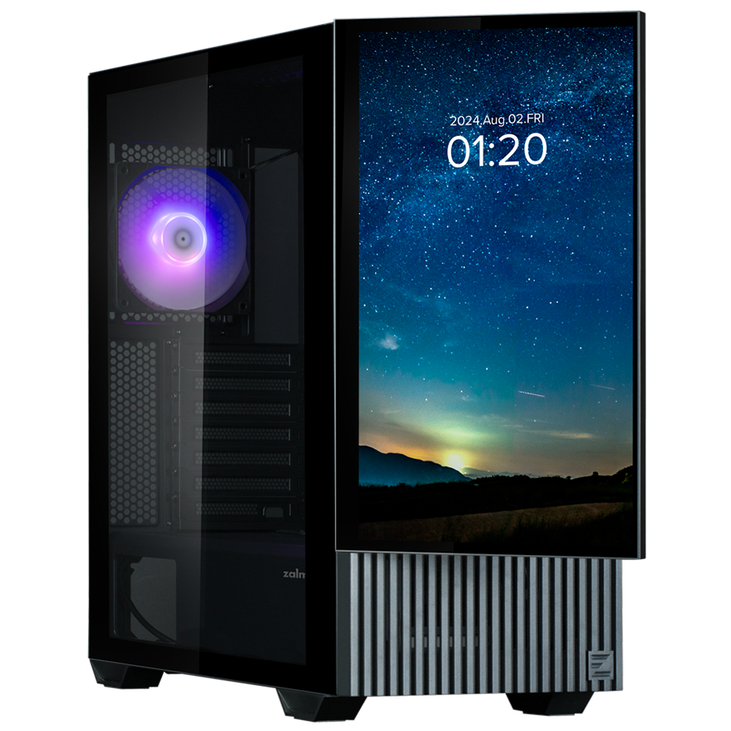 Zalman Z10 DS PC-Gehäuse, Midi-Tower, ATX, RGB, Tempered Glass - schwarz, mit LCD-Display image number 2