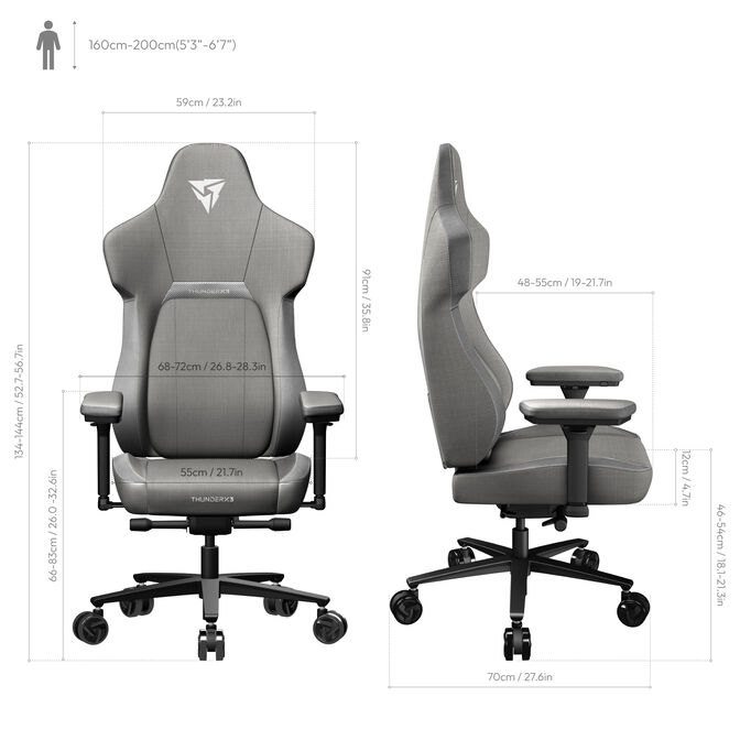 ThunderX3 CORE Loft Ergonomic Gaming Chair - Light Grey image number 5