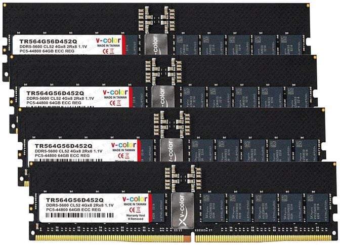 V-Color R-DIMM DDR5-5600 RAM, CL52, JEDEC - 256 GB Quad Kit, black image number 0