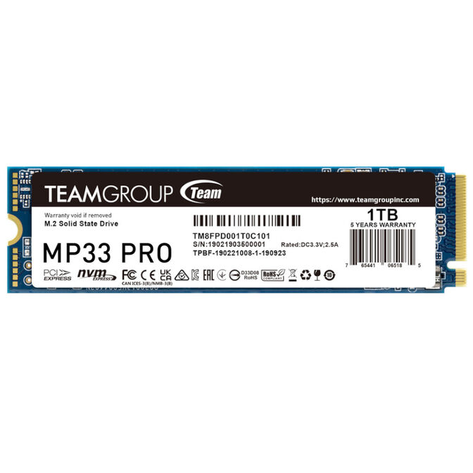 Team Group MP33 Pro NVMe SSD, PCIe 3.0 M.2 Typ 2280 - 1 TB image number 0