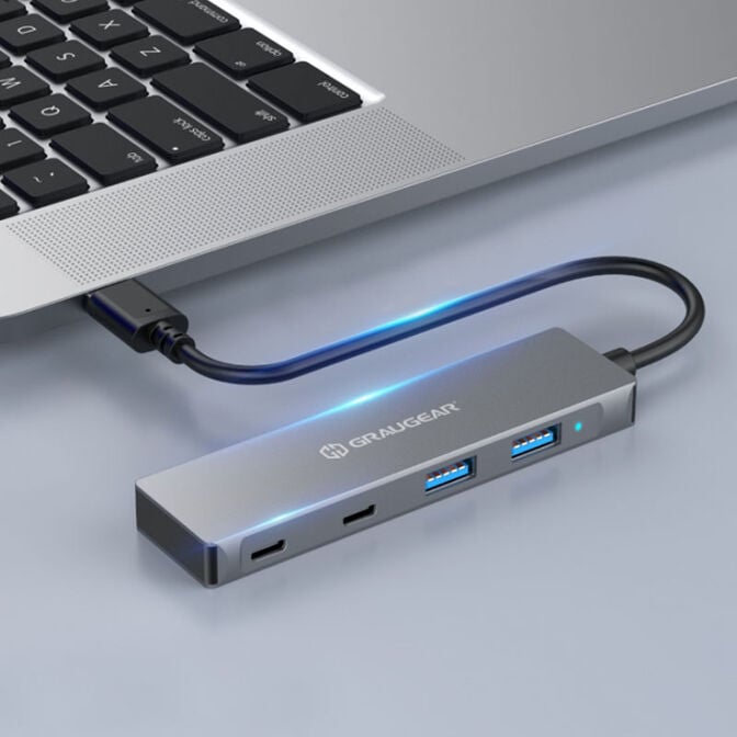 Grey USB Hub, 4 ports, 2x USB-A, 2x USB-C, incl. USB-C adapter image number 1