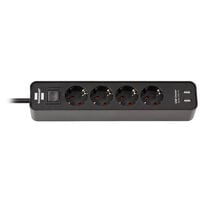 Brennenstuhl Ecolor Power Strip, 4-way, USB Charging Function - black