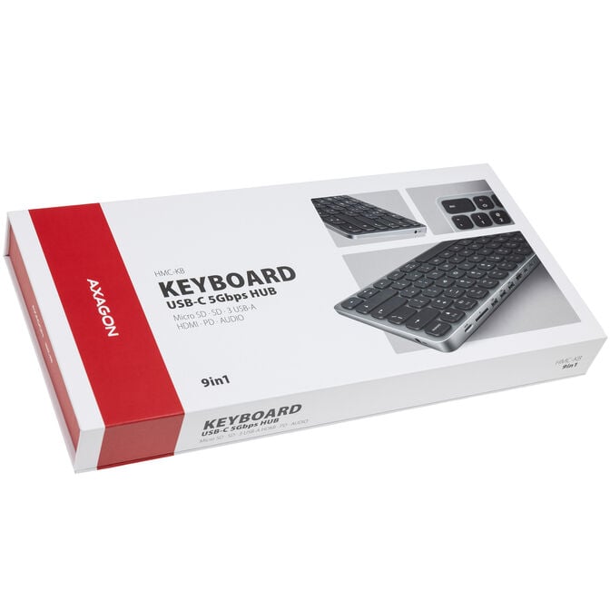 AXAGON HMC-KB keyboard USB-C 5Gbps with HUB, microSD/SD, 3x USB-A, HDMI 4K/60Hz, PD 100W, Audio, US layout image number 10