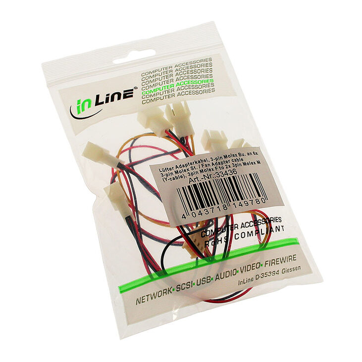 InLine Lüfter-Adapterkabel 3-Pin zu 6x 3-Pin image number 2