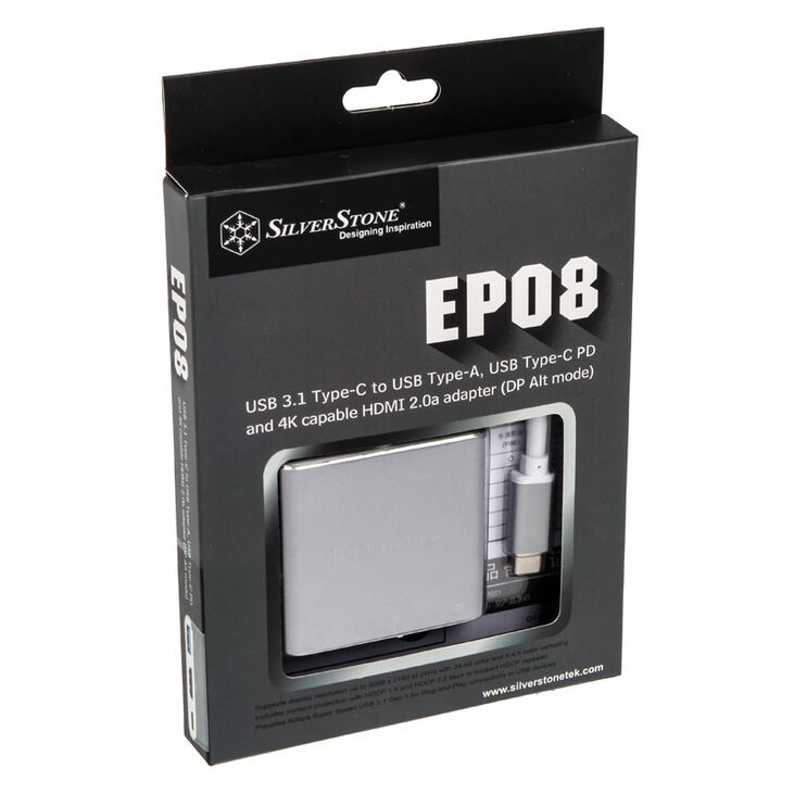 SilverStone SST-EP08C - USB 3.1 Typ-C Adapter auf HDMI/USB Type C/USB Type A - silber image number 3