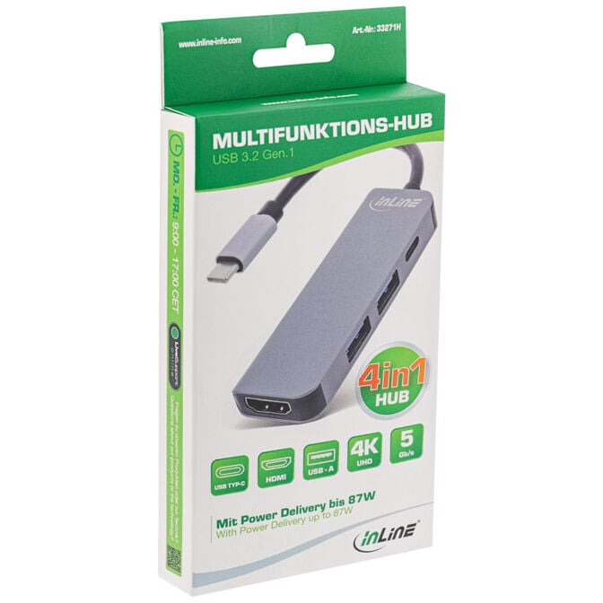 InLine multifunction hub USB 3.2, 1x USB-C, 2x USB-A, HDMI. image number 4