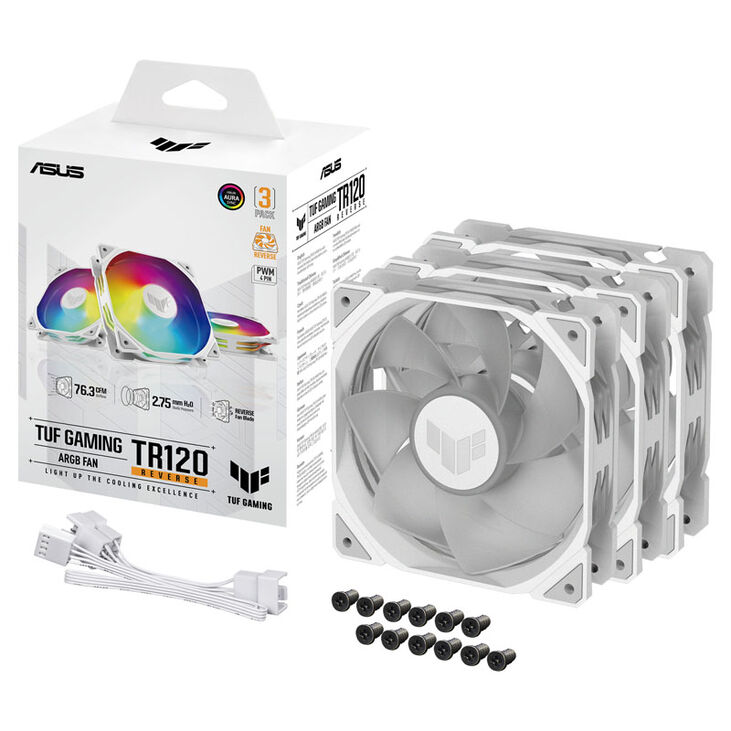 ASUS TUF Gaming TR120 Reverse, PWM ARGB Fan 3-Pack - 120mm, white image number 4