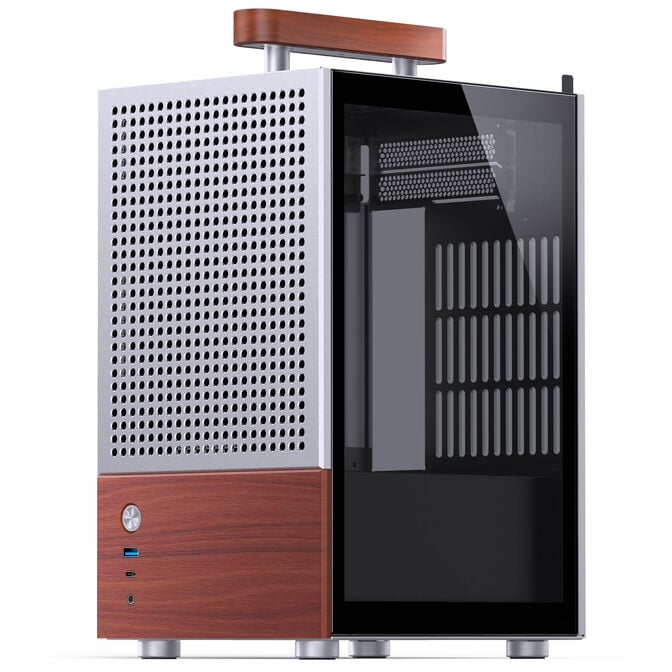 Jonsbo T6 PC Case, Mini-Tower, Mini-ITX, Tempered Glass, Wood &ndash; Silver image number 0