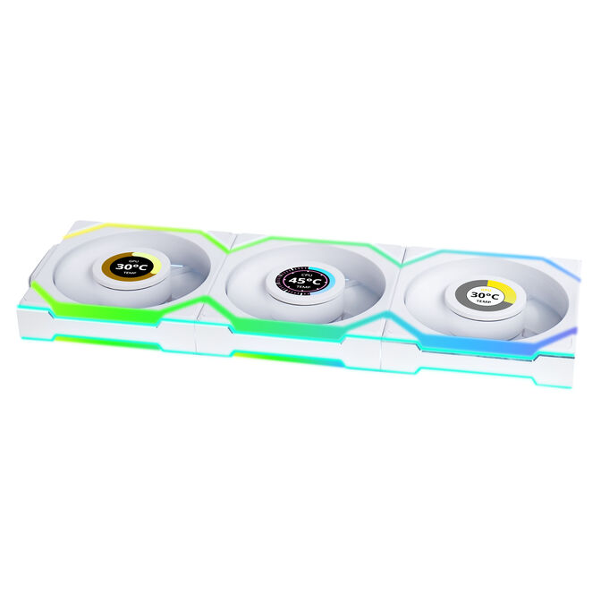 Lian Li UNI FAN SL Wireless LCD Fan, ARGB, PWM, 3-Pack incl. Controller - 120 mm, white image number 1