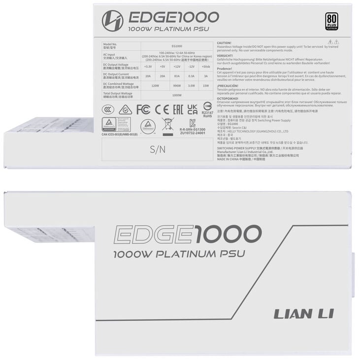 Lian Li EDGE EG1000 80 PLUS Platinum Power Supply, PCIe 5.1, ATX 3.1 - 1000 Watts, White image number 6