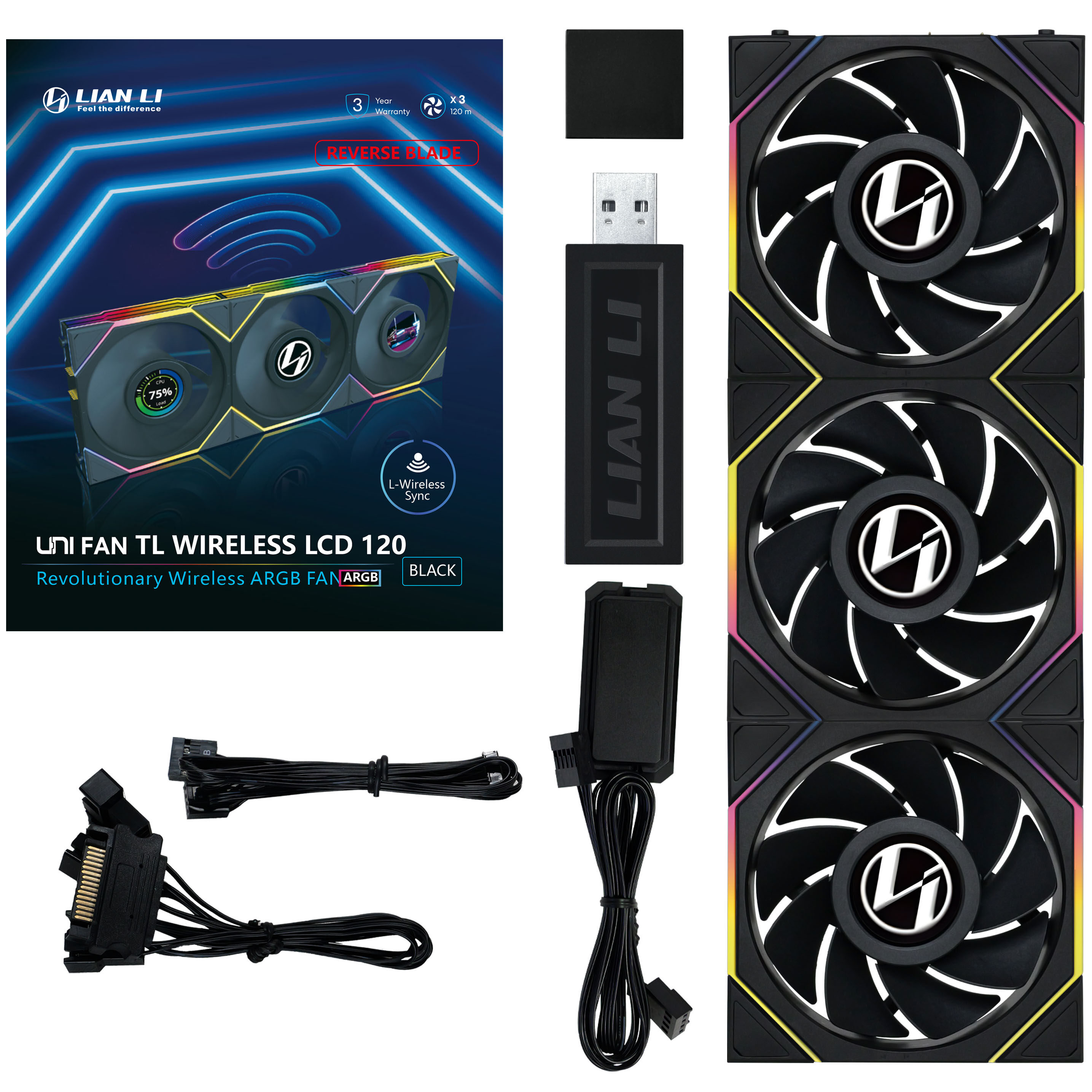 Lian Li UNI FAN TL-LCD Wireless Reverse Blade Lüfter, 3er-Pack