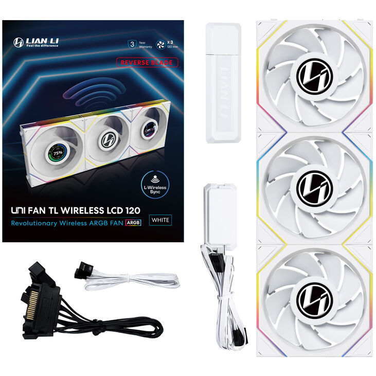 Lian Li UNI FAN TL Wireless LCD Lüfter, ARGB, PWM, 3er-Pack inkl. Controller - Reverse Blade, 120 mm, weiß image number 9