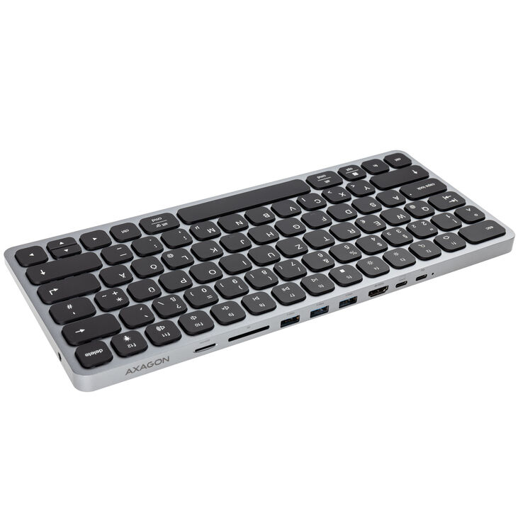 AXAGON HMC-KB USB-C Keyboard, microSD/SD, 3x USB-A 3.0, HDMI 4K/60Hz, PD 100W, Audio - DE Layout image number 4