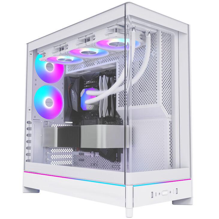 Montech HS02 PC Case, Midi Tower, ATX, Tempered Glass, ARGB - White image number 2