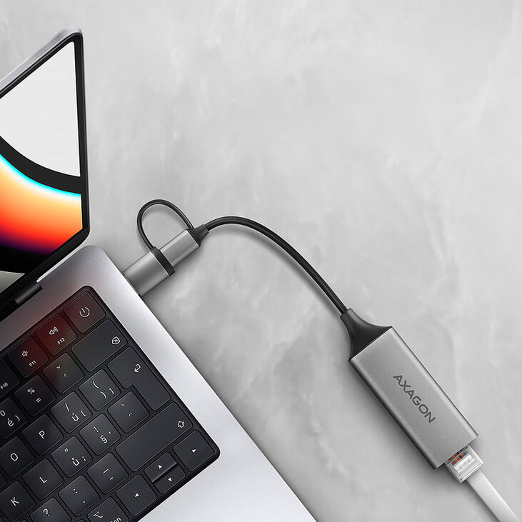 AXAGON ADE-TXCA Gigabit Ethernet Adapter, USB-C + USB-A - titanium grey image number 5