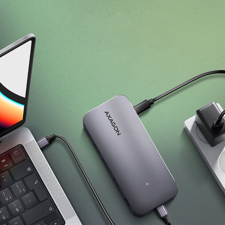 AXAGON HMC-12GM2 Multiport Hub, USB-C 3.1, M.2-NVMe/SATA, DP + HDMI, Gbit-LAN, 3x USB-A, 1x USB-C, C image number 2