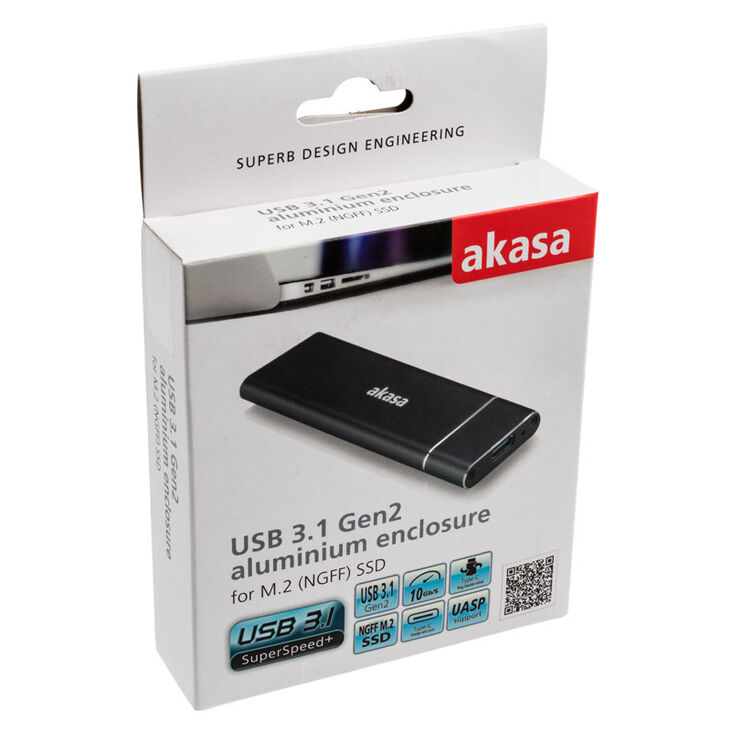 Akasa external USB 3.1 M.2 SSD aluminium case - black image number 4