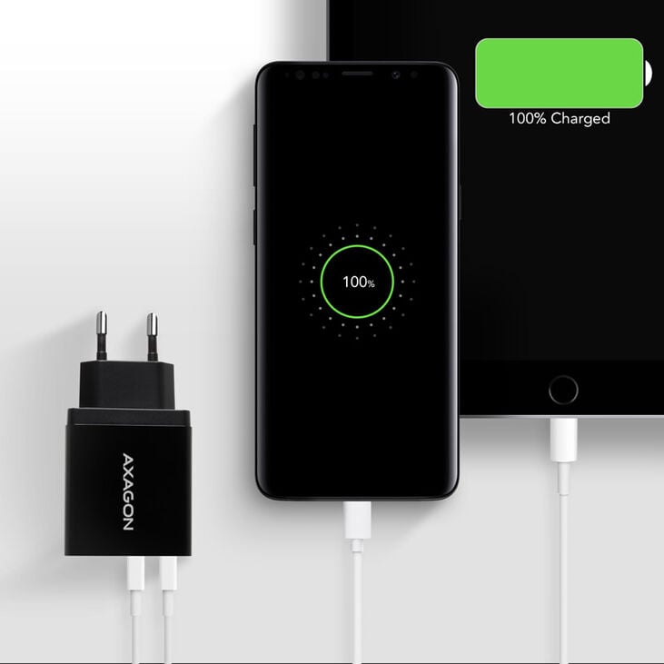 AXAGON ACU-QS24 Charger, 2x USB-A, QC3.0/Smart 5V 1.2A, 24W - black image number 1