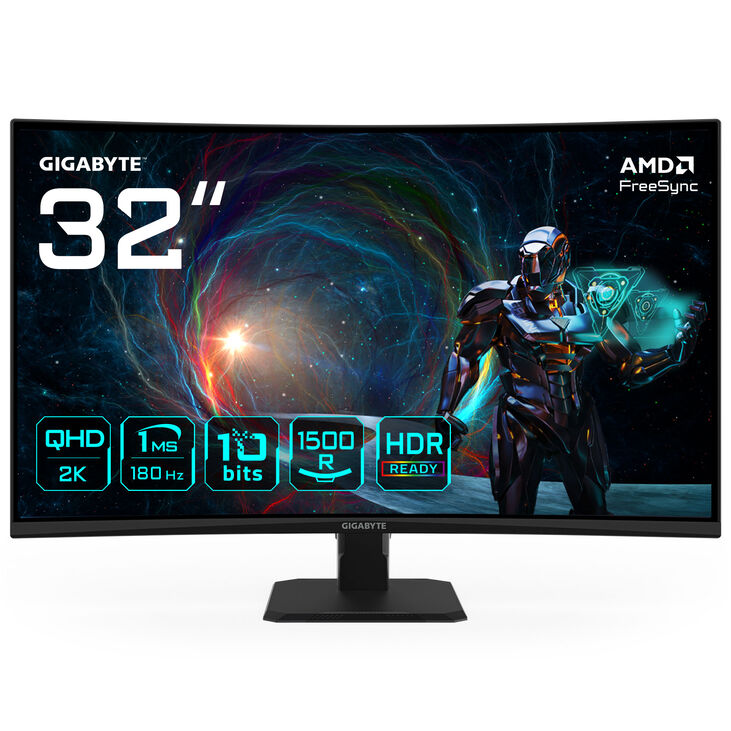 GIGABYTE GS32QCA EU, 32 inch Curved Gaming Monitor, 180Hz, WQHD, VA, AdaptiveSync image number 1