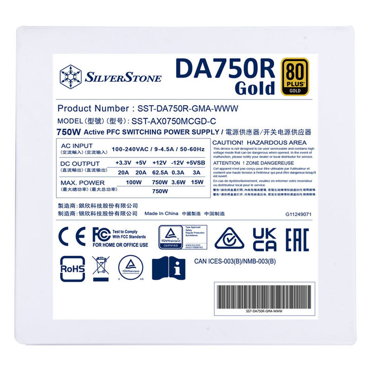 SilverStone SST-DA750R-GMA-WWW 80 PLUS Gold, modular, ATX 3.0 - 750 Watt image number 8