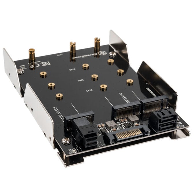 SilverStone SST-SDP12 - 3.5 Zoll f&uuml;r 2x M.2 SATA und 1x M.2 NVMe SSD Mounting Adapter Bracket image number 0