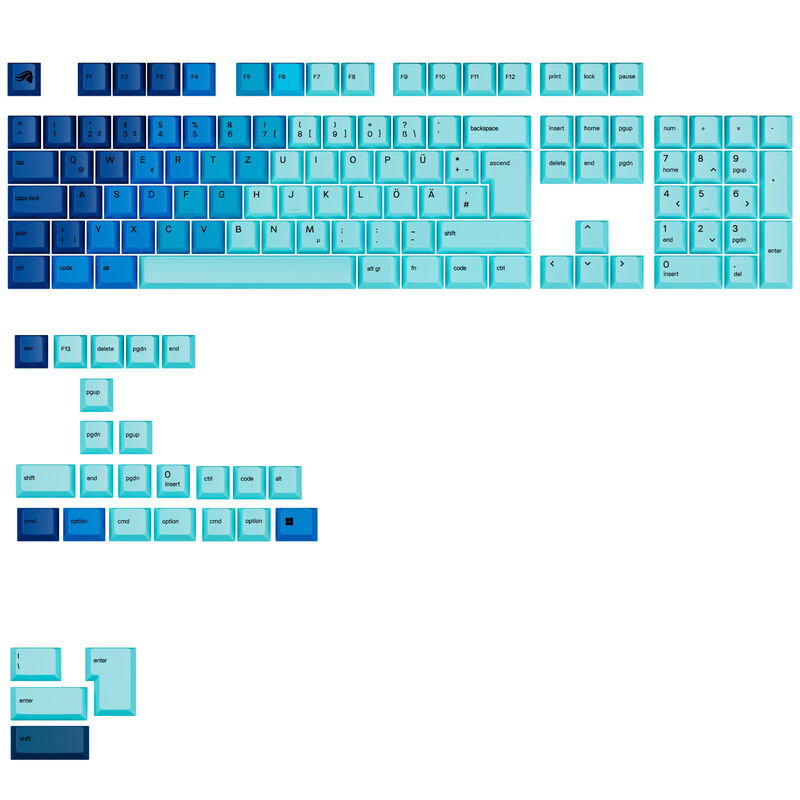 Glorious GPBT Gradient Keycaps, ISO Layout (DE), PBT, Dye-Sub - Ocean GAKC-583