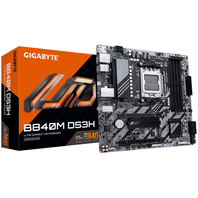 GIGABYTE B840M DS3H motherboard, Socket AM5, AMD B840, Micro-ATX, DDR5 image number 0