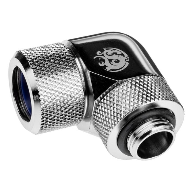 Bitspower Advanced Adapter 90 Degree G1/4 Inch Male to 14mm OD Hardtube - Rotatable, Silver image number 1