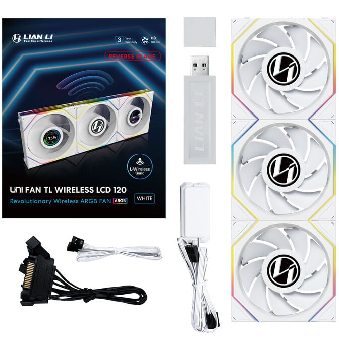 Lian Li UNI FAN TL Wireless LCD L&uuml;fter, ARGB, PWM, 3er-Pack inkl. Controller - Reverse Blade, 120 mm, wei&szlig; image number 11