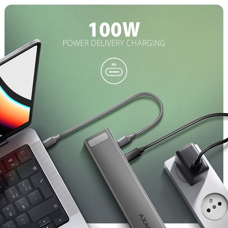 AXAGON HMC-10HLS Multiport Hub, 4x USB-A and 2x USB-C, HDMI 4K/60Hz, RJ-45, SD/microSD, PD 100W image number 2
