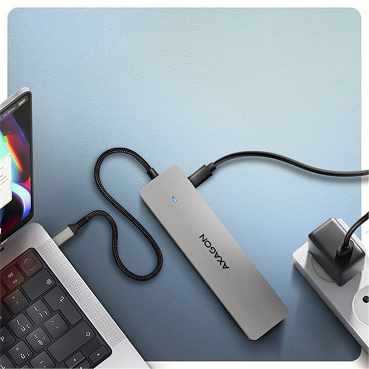 AXAGON HMC-7HX2 USB Hub, 2x USB-A, 1x USB-C, 2x HDMI 2.0, 1x RJ45, 100W PD – silver image number 1